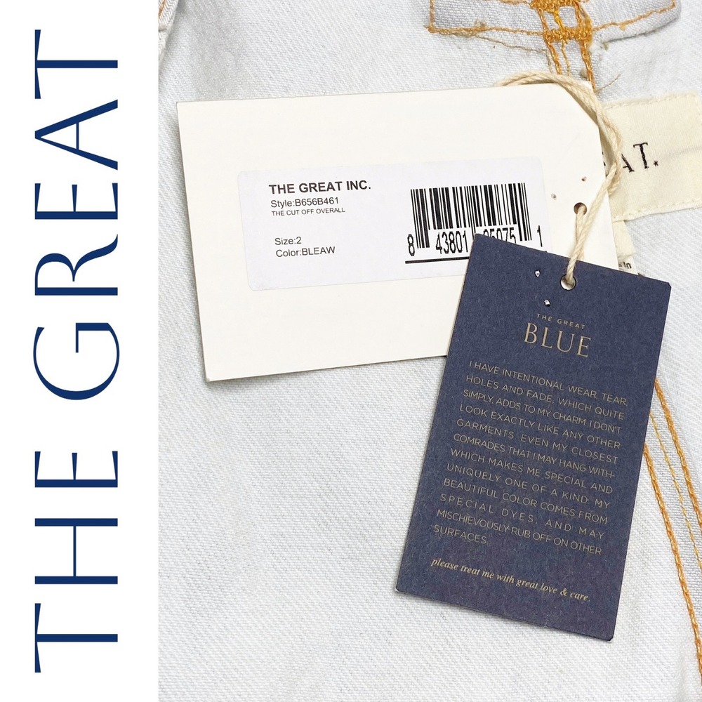 THE GREAT NWT The Cut Off Overall Light Wash Denim Short Overalls Raw Hem Size 2 - Picture 10 of 15